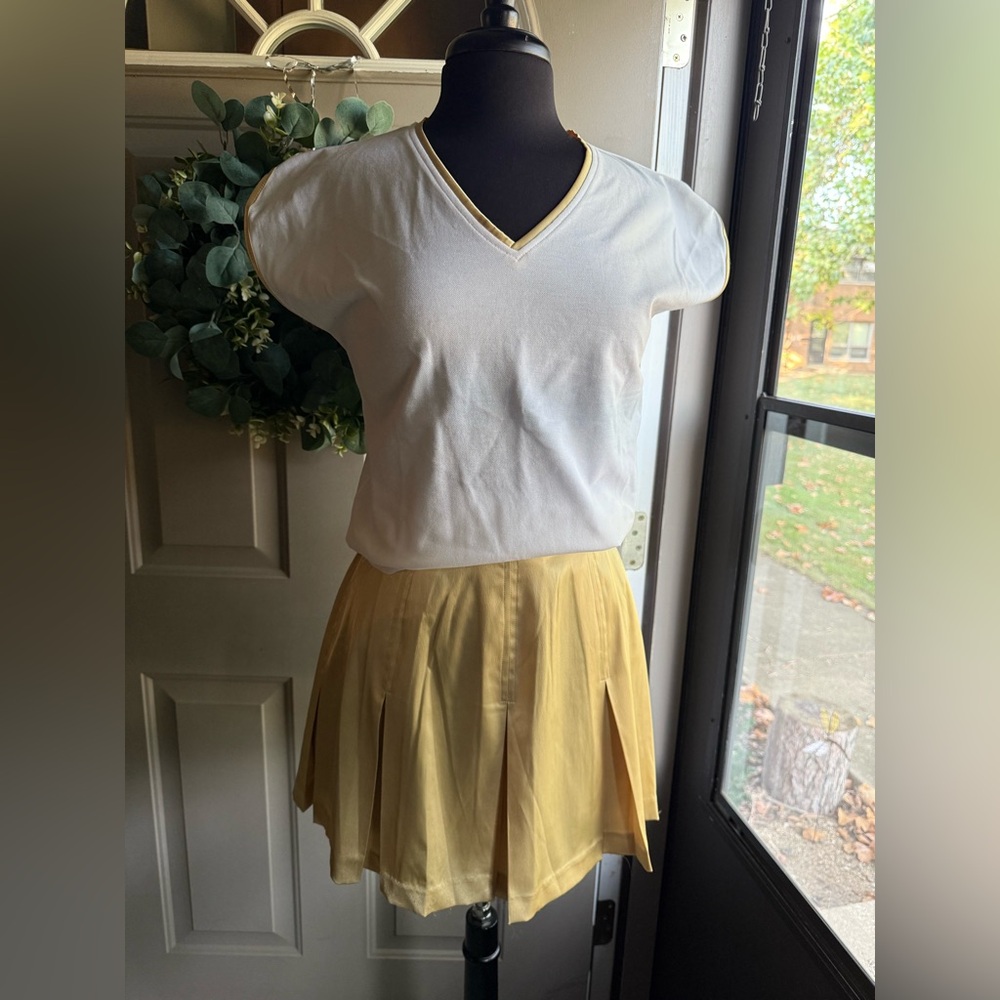 Vintage 70s Boast USA satin tennis skirt cap sleeve knit top set, size medium